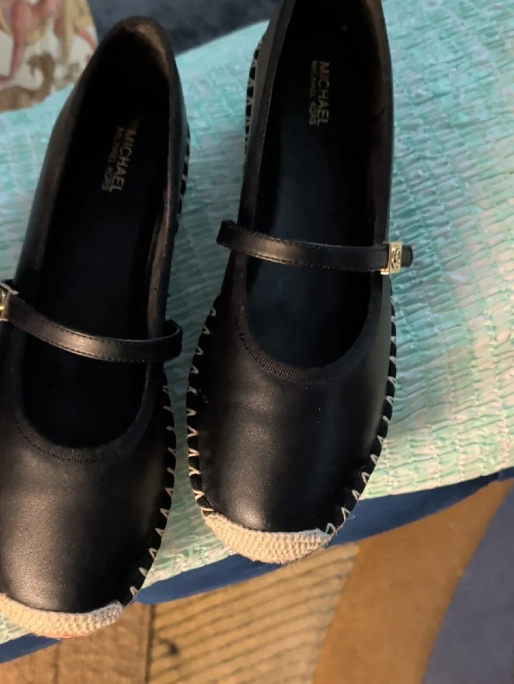 MICHAEL Michael Kors Black Espadrille Mary Jane Flats with Natural Toe